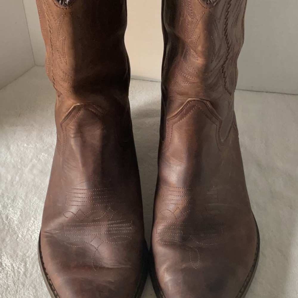 Men's Brown Leather Cowboy Boots - Picture 8 of 9